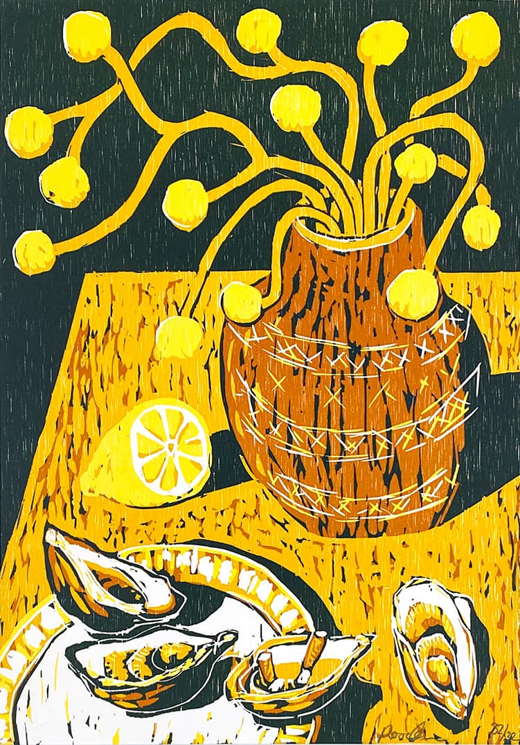 Rose Eken - "Still life with drumsticks oysters and Lemon"